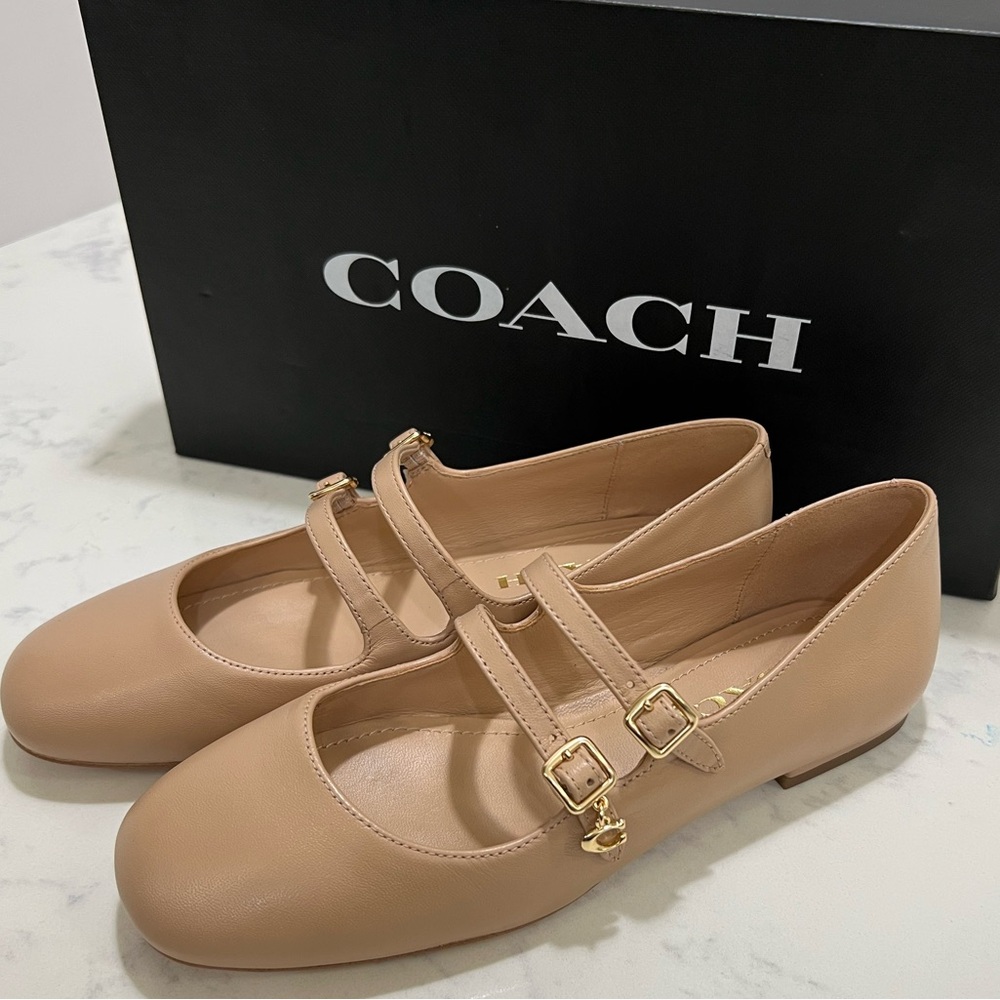 Coach Women's Tan Mary Jane Flats - Picture 4 of 10